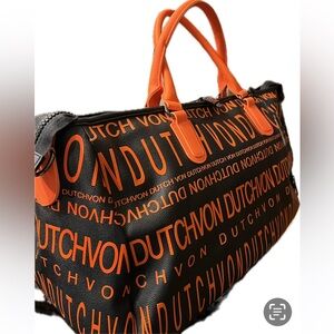 Von Dutch Black and Orange Duffel Bag (NWT)